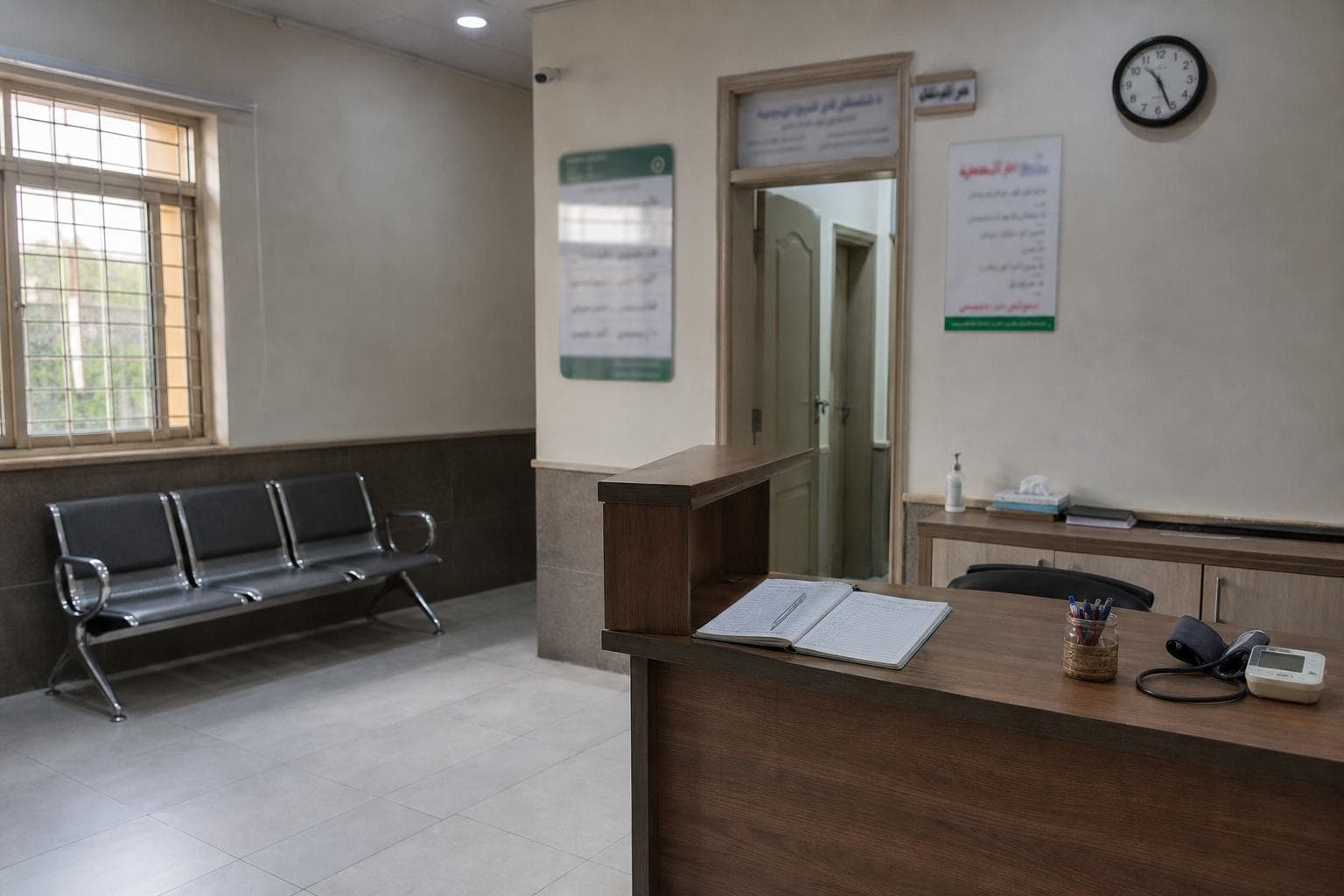 A modest private clinic reception in Punjab.
