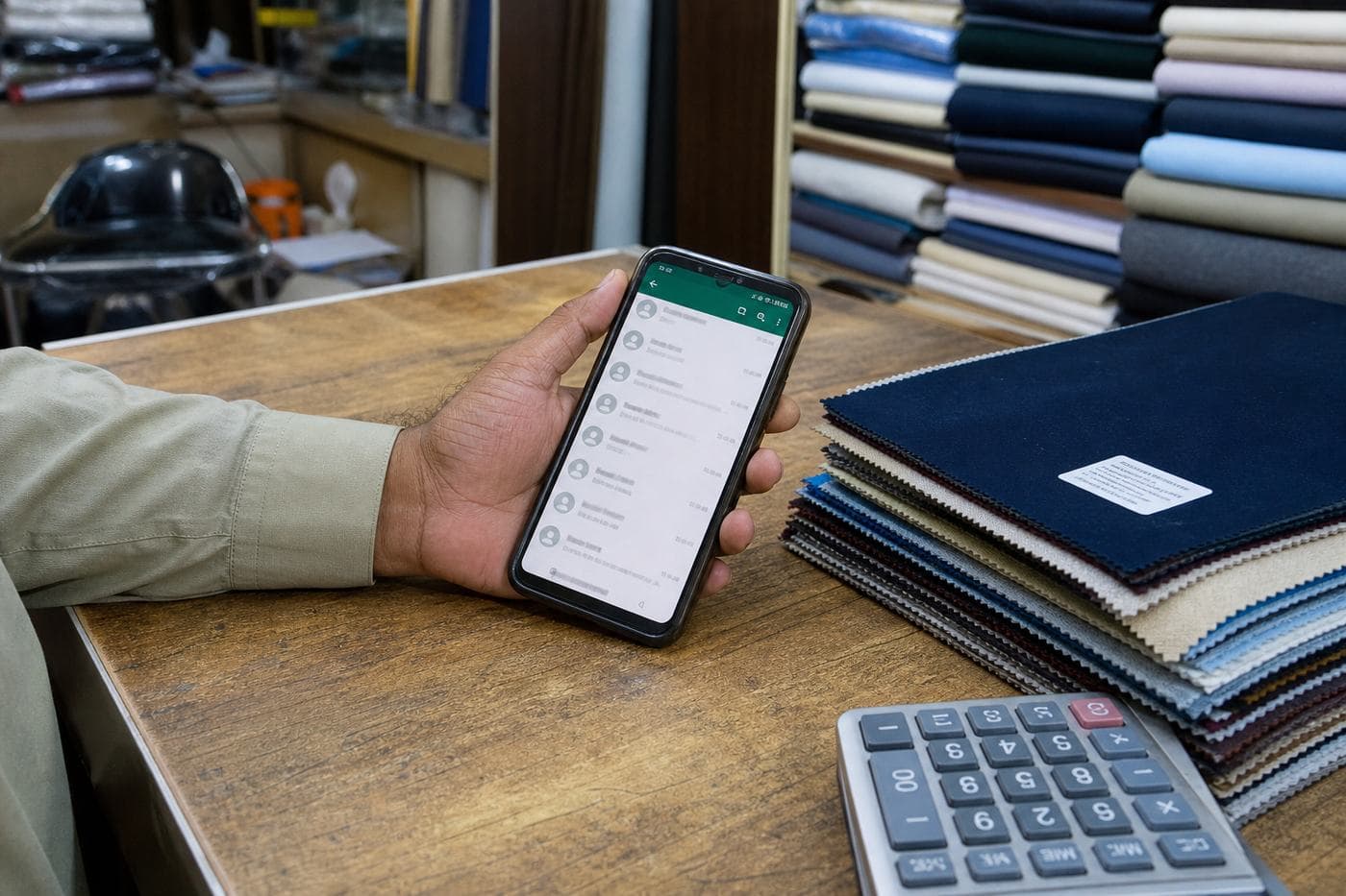 A shopkeeper’s phone on the counter — where most Pakistani businesses already run.